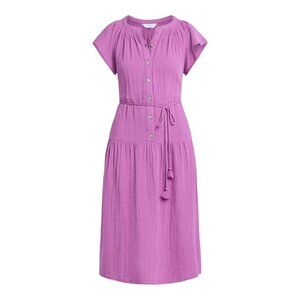 Time and Tru Double Cloth Cotton Midi Dress Women's Purple Cottagecore (XS 0-2)
